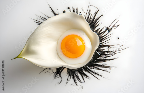 Artistic Egg Yolk in Calla Lily, Black Ink Splashes photo