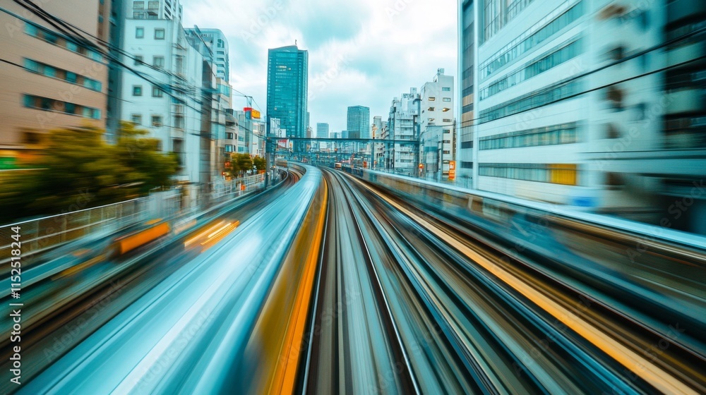 High Speed Train Through Urban Cityscape High Speed Train Through Urban Cityscape