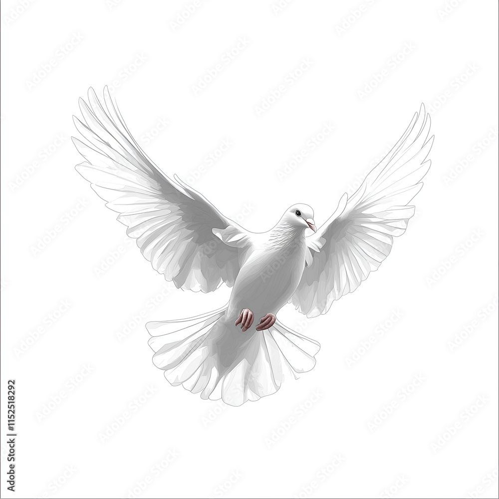 Obraz premium Beautiful line art illustration of a fully flying dove, white background