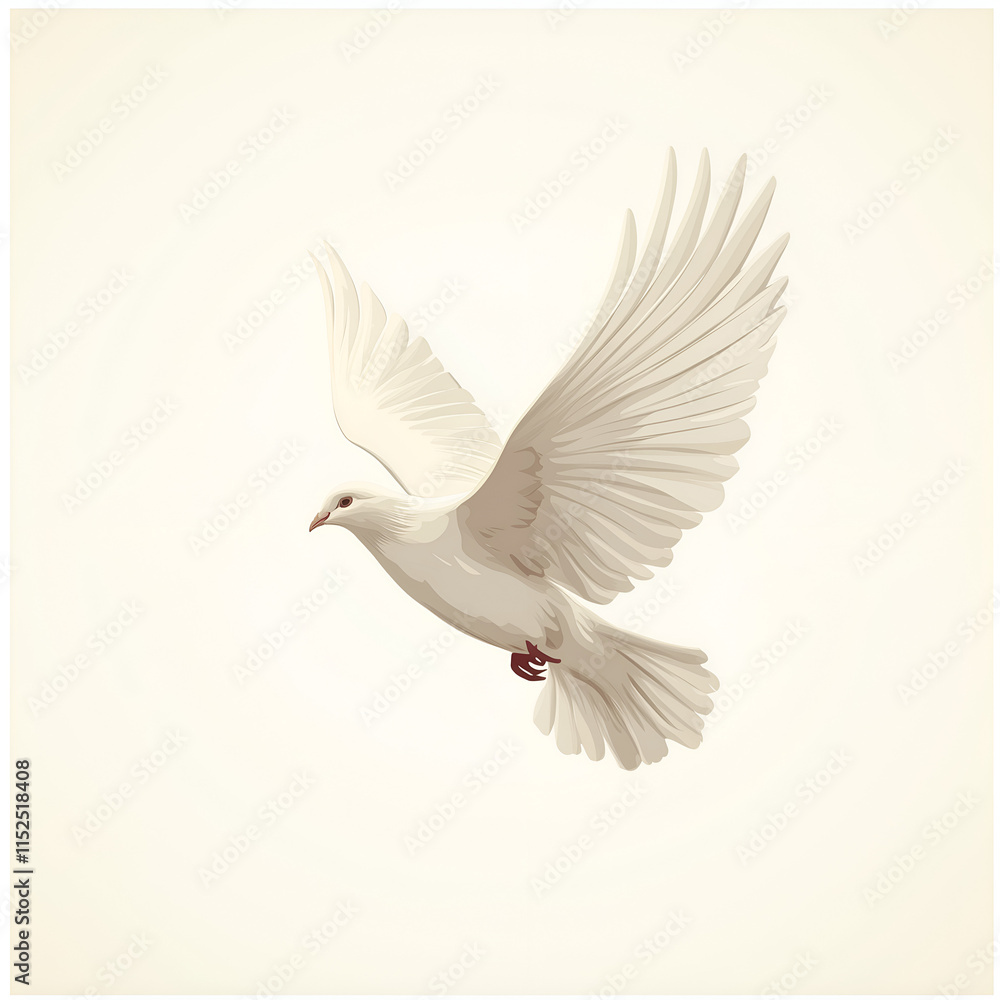 Fototapeta premium Beautiful line art illustration of a fully flying dove, white background