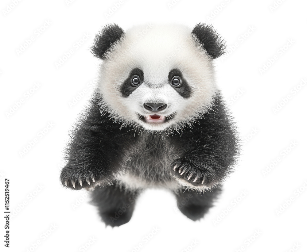Naklejka premium Adorable baby panda in a playful pose, cute black and white animal theme for wildlife, nature, and conservation designs isolated on transparent background