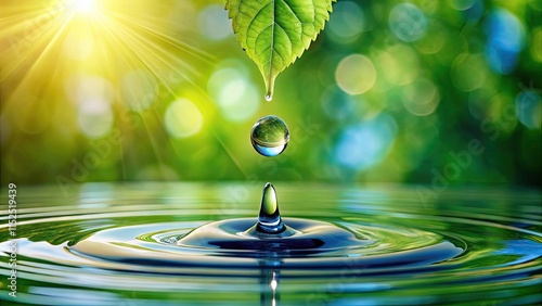 Wallpaper Mural Drop of water falling from a leaf on a hot summer day, water drop, close-up, liquid, droplet, nature, outdoor Torontodigital.ca