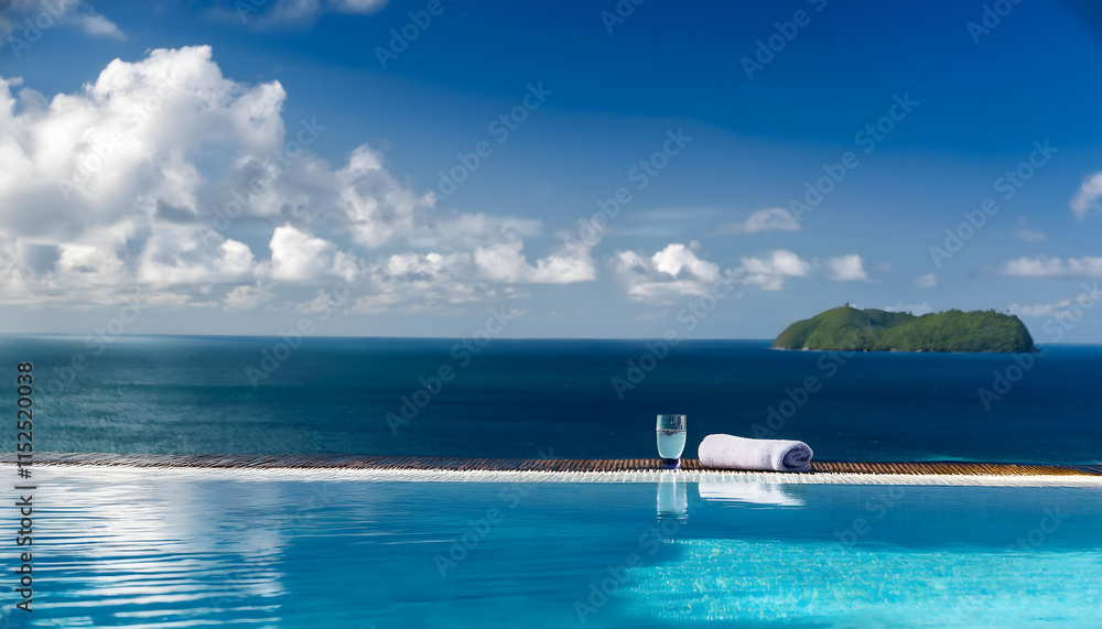 This lavish infinity pool seamlessly merges with the vast ocean horizon, offering a tranquil escape This lavish infinity pool seamlessly merges with the vast ocean horizon, offering a tranquil escape
