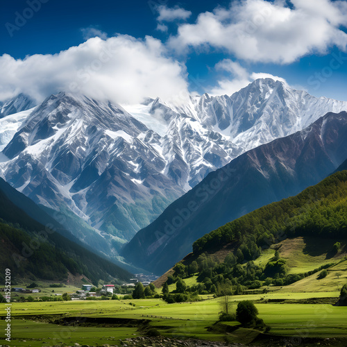 Mystical Dhauladhar: Majestic Snow-Capped Peaks Against Azure Sky photo