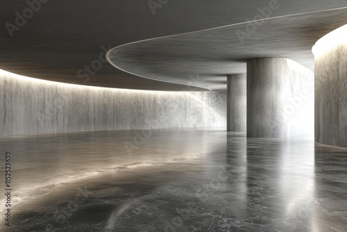 Modern, curved concrete interior with subtle lighting. photo