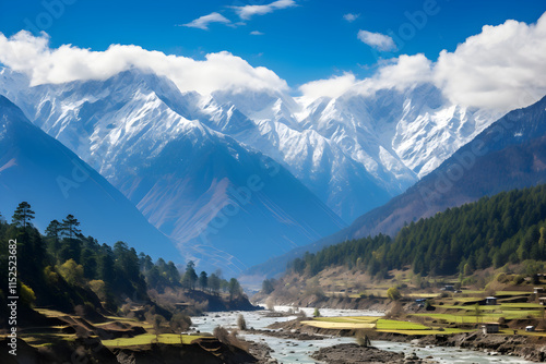 Mystical Dhauladhar: Majestic Snow-Capped Peaks Against Azure Sky photo