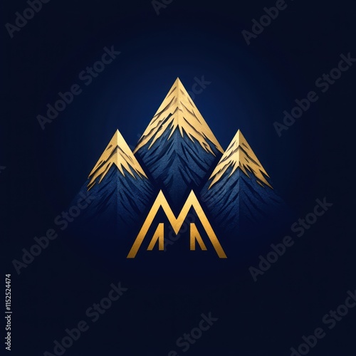 Golden 'MM' monogram nestled within three majestic, stylized mountains against a dark blue backdrop.