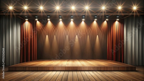 Empty Stage Background  dark gray wall  yellow stage lights