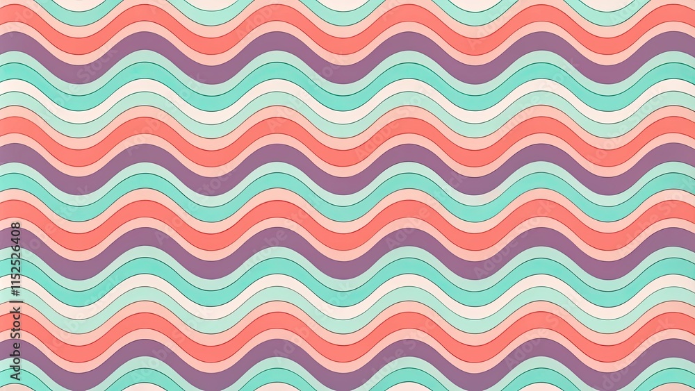 Abstract Wavy Coral Mint Lavender Geometric Pattern, coral, mint, lavender Abstract Wavy Coral Mint Lavender Geometric Pattern, coral, mint, lavender
