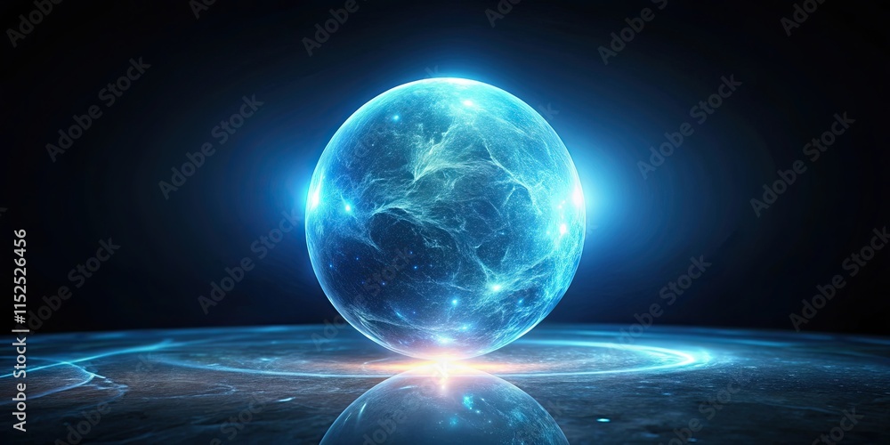 Obraz premium Mysterious glowing orb in dark space, glow, orb, sphere, cosmic