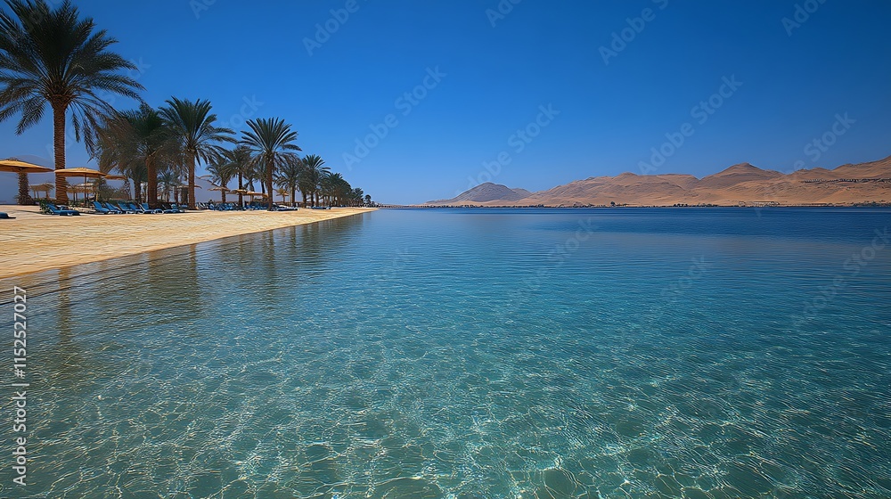 Tranquil Oasis Palm Trees Beach Clear Water Mountains Tranquil Oasis Palm Trees Beach Clear Water Mountains