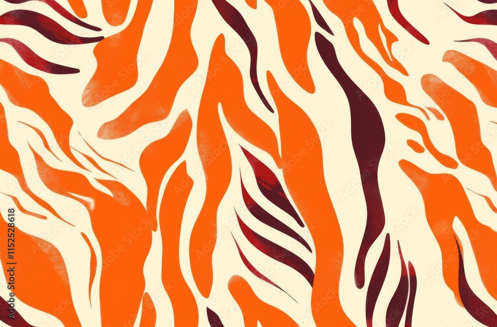 Seamless zebra stripe-inspired pattern in orange and cream, featuring organic shapes and flowing motion on a white background Seamless zebra stripe-inspired pattern in orange and cream, featuring organic shapes and flowing motion on a white background
