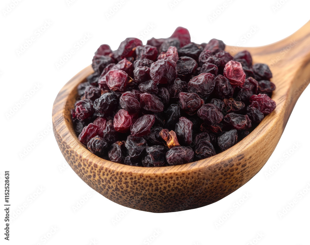 Dried Chinese wolfberries in a wooden spoon isolated on white. Nutritional organic superfood, goji berries antioxidant rich snack isolated on transparent background Dried Chinese wolfberries in a wooden spoon isolated on white. Nutritional organic superfood, goji berries antioxidant rich snack isolated on transparent background