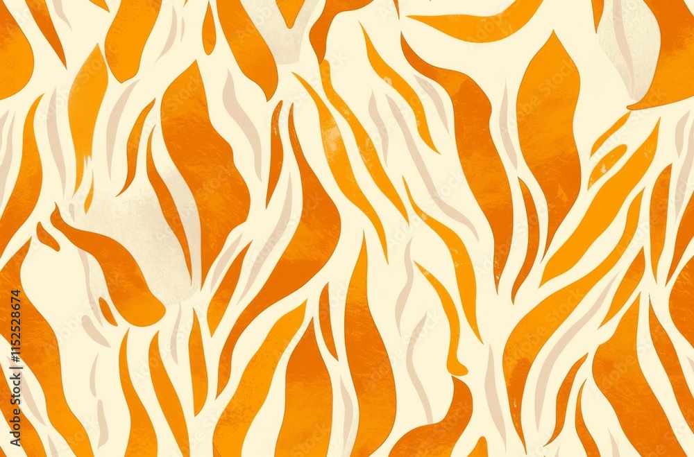Seamless zebra stripe-inspired pattern in orange and cream, featuring organic shapes and flowing motion on a white background Seamless zebra stripe-inspired pattern in orange and cream, featuring organic shapes and flowing motion on a white background