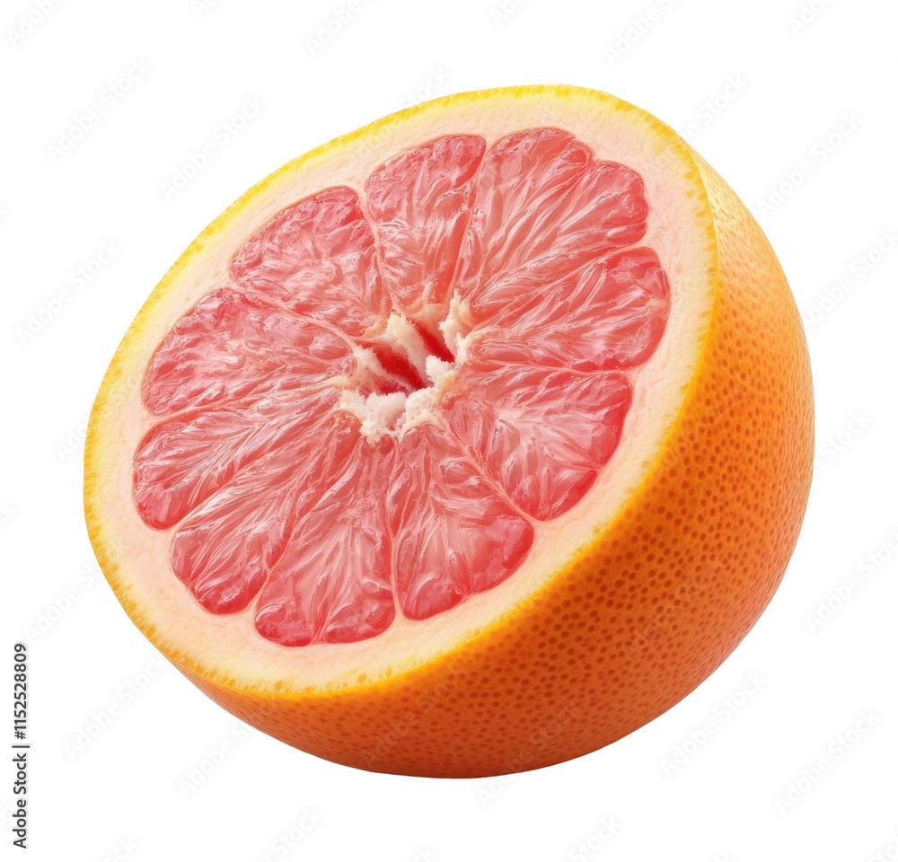 Juicy grapefruit slice with bright red pulp and yellow rind, fresh citrus fruit for healthy eating, natural nutrition, and tropical concepts isolated on transparent background Juicy grapefruit slice with bright red pulp and yellow rind, fresh citrus fruit for healthy eating, natural nutrition, and tropical concepts isolated on transparent background