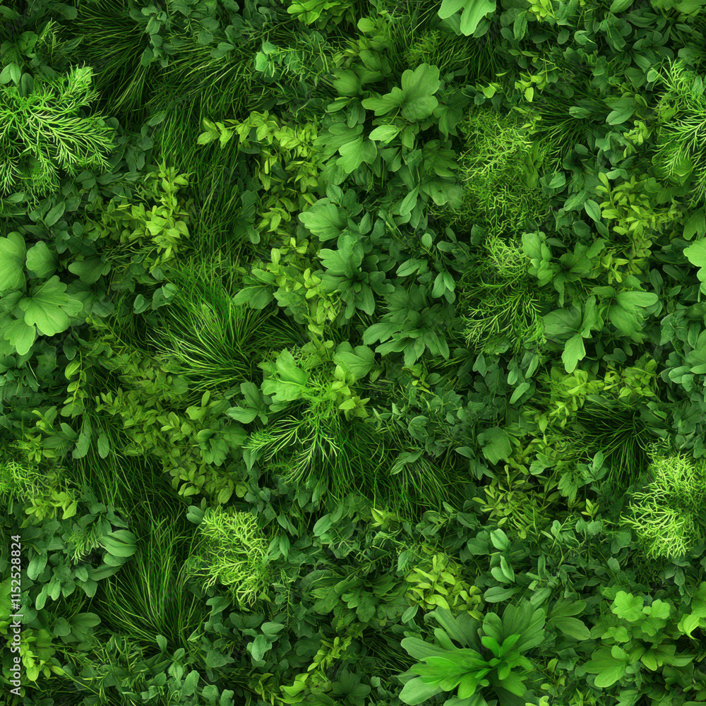 Fototapeta premium Lush green foliage creates vibrant and seamless pattern, showcasing various shades and textures of leaves and plants, perfect for nature inspired designs