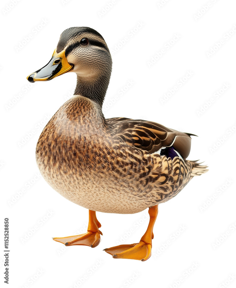 Full body mallard duck standing with vibrant green head and colorful feathers isolated on white background. Realistic waterfowl bird isolated on transparent background Full body mallard duck standing with vibrant green head and colorful feathers isolated on white background. Realistic waterfowl bird isolated on transparent background