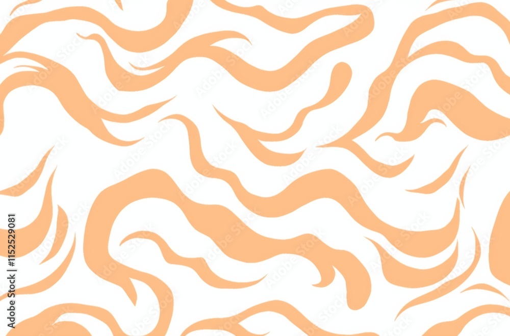 Fototapeta premium Seamless zebra stripe-inspired pattern in orange and cream, featuring organic shapes and flowing motion on a white background