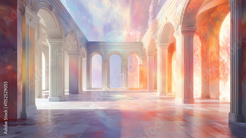 Dreamy liminal stage space  created with ai generative technology. Liminality. Illustration