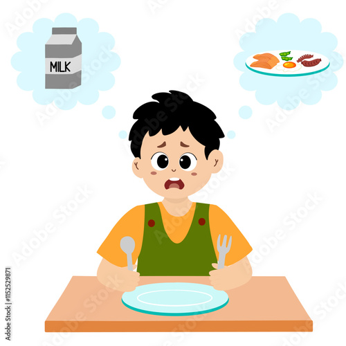 little kid feels hungry waiting for the food. little kid feels hungry wants to eat and thing about food. little kid fell hungry waiting for food.