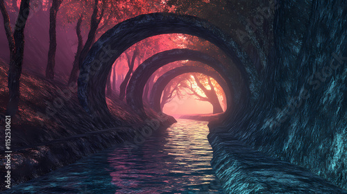 Fototapeta Naklejka Na Ścianę i Meble -  Arched tunnel, liminality, 3d background, 3d rendering. Liminality. Illustration