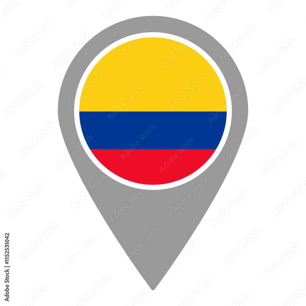 Colombia flag location pin, flag application, Flag on Location Pin, graphic design, map pointer, vector illustration.