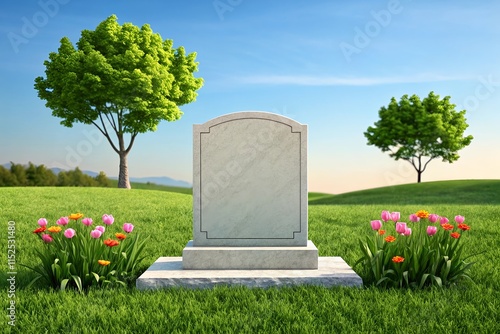Customizable Gravestone Mockup in Serene Outdoor Setting – Ideal for Memorial Design and Tribute Projects.