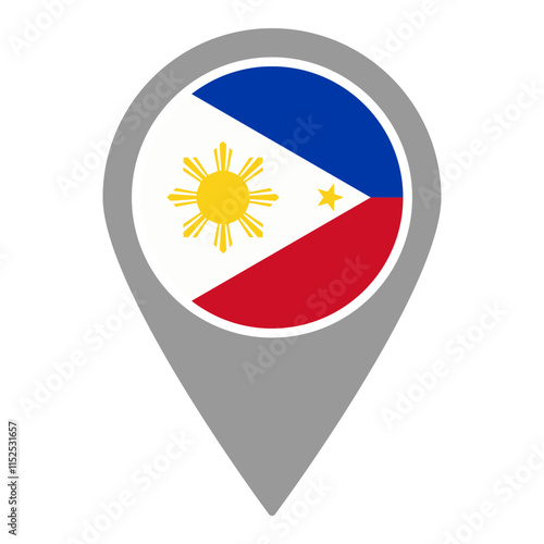 Philippines flag location pin, flag application, Flag on Location Pin, graphic design, map pointer, vector illustration.