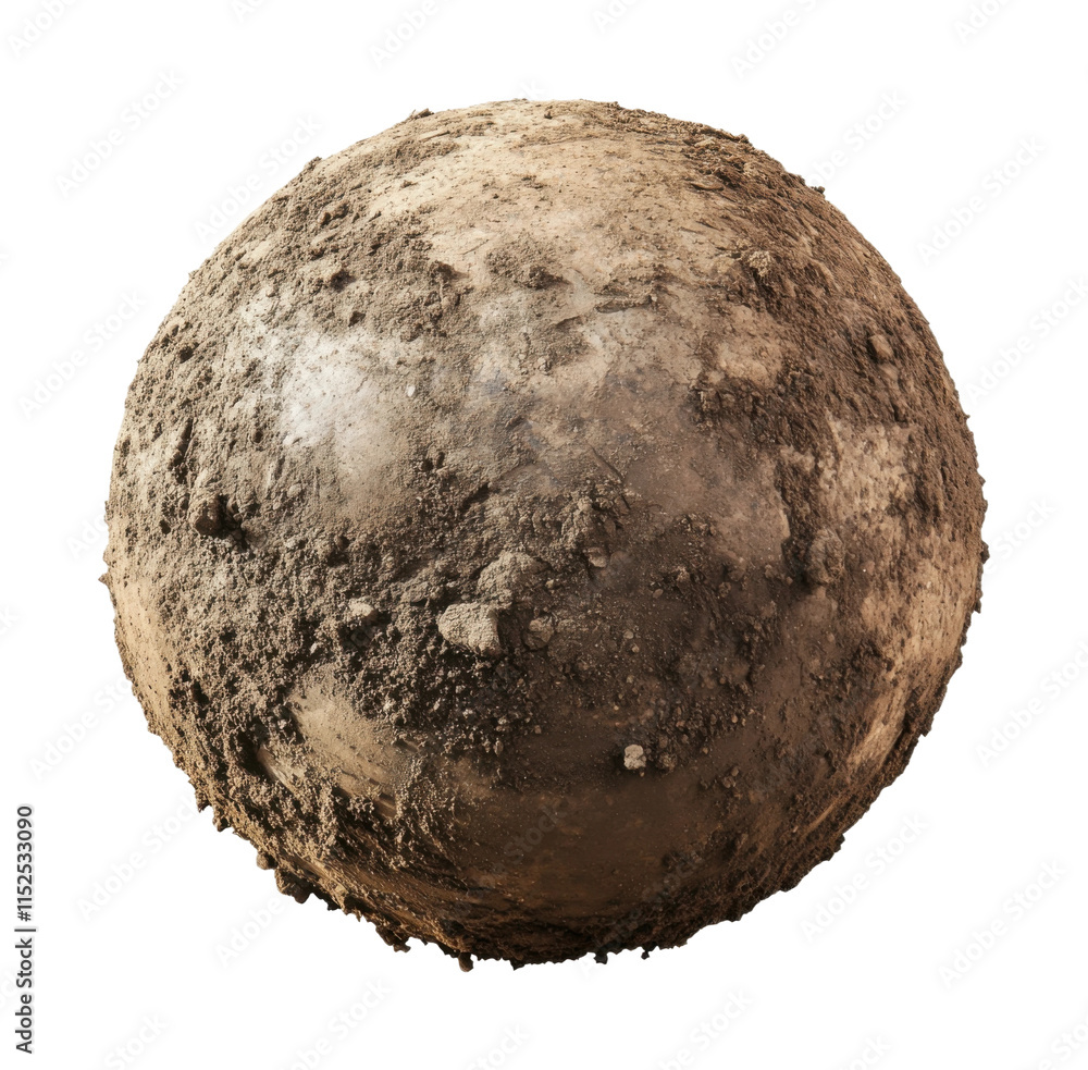 Earth dirt ball sphere with rough textured surface isolated on white background for geology and landscaping concepts on transparent background Earth dirt ball sphere with rough textured surface isolated on white background for geology and landscaping concepts on transparent background