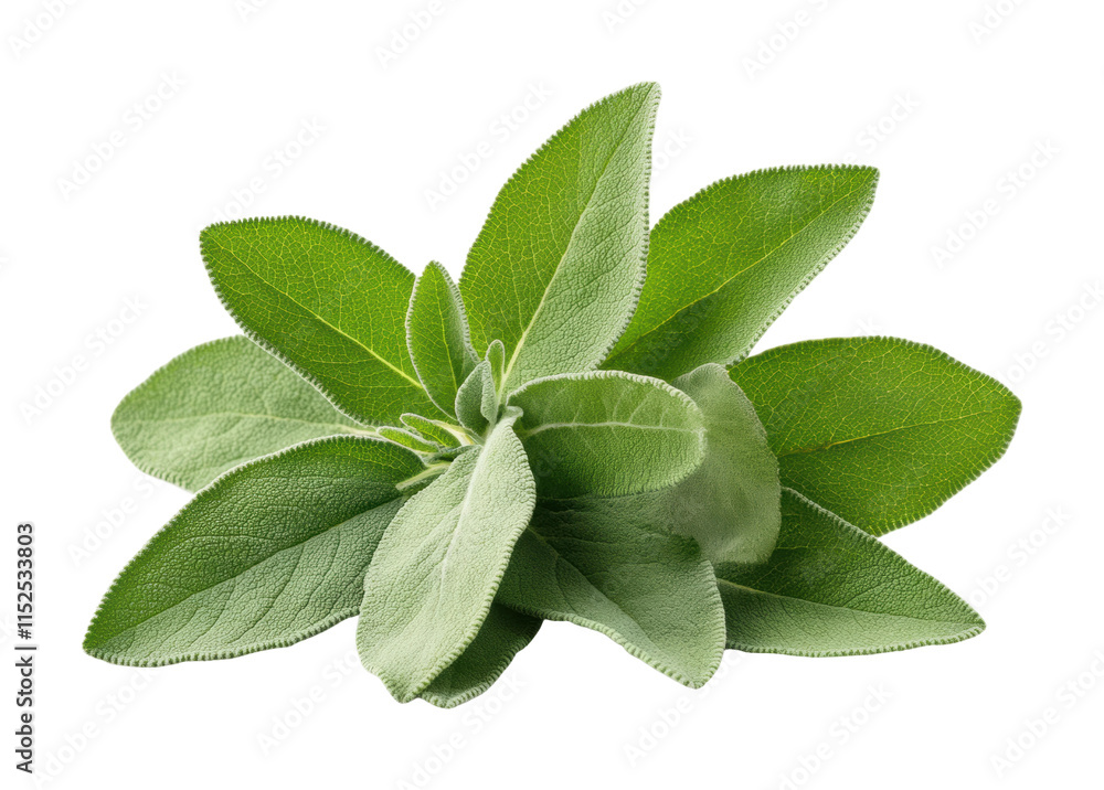 Fresh sage leaves with vibrant green texture, aromatic herb, natural ingredient for cooking, culinary seasoning, organic plant, and healthy food concept isolated on transparent background Fresh sage leaves with vibrant green texture, aromatic herb, natural ingredient for cooking, culinary seasoning, organic plant, and healthy food concept isolated on transparent background
