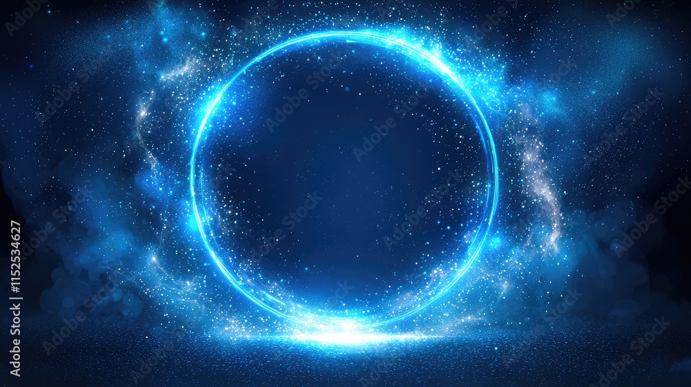 Fototapeta premium Luminous Celestial Ring: A Mystical Blue Energy Portal