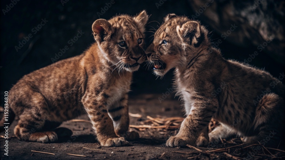 Cubs playing, joyful and energetic interaction. Cubs playing, joyful and energetic interaction.