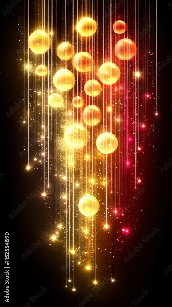 Vibrant Floating Sphere Lights in Abstract Golden Yellow and Red Bokeh Pattern with Glowing Sparkles on Dark Background for Dazzling Decoration Vibrant Floating Sphere Lights in Abstract Golden Yellow and Red Bokeh Pattern with Glowing Sparkles on Dark Background for Dazzling Decoration
