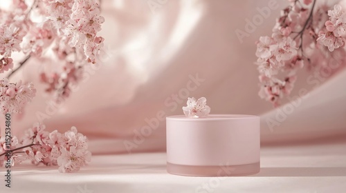Wallpaper Mural Delicate Pink Blossom with Cream Jar on Soft Background for Beauty and Wellness Products Torontodigital.ca
