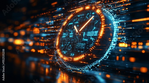 Response time illustrated through fast moving clock overlaying service speed metrics demonstrating the importance of quick replies and resolutions
