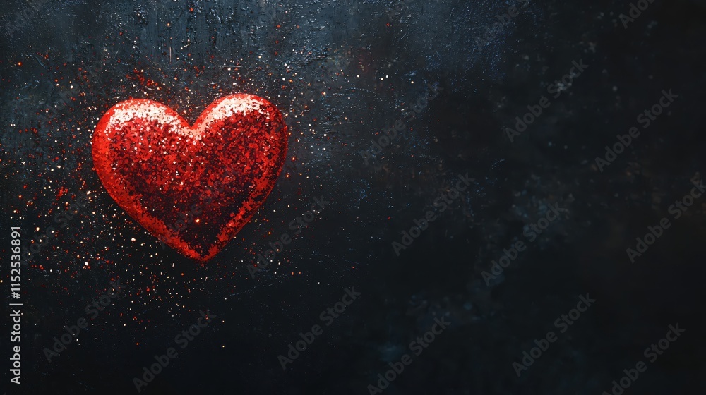 Red Glitter Heart Sparkling on Dark Surface for Romantic Celebrations and Events Red Glitter Heart Sparkling on Dark Surface for Romantic Celebrations and Events