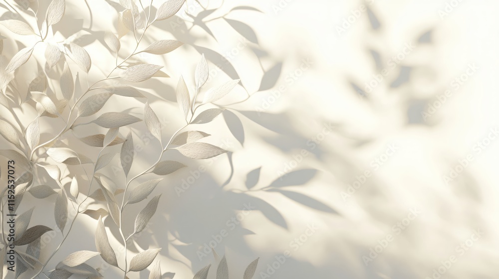 Delicate Leaves Casting Soft Shadows on a Light Background for Serene Aesthetic Delicate Leaves Casting Soft Shadows on a Light Background for Serene Aesthetic
