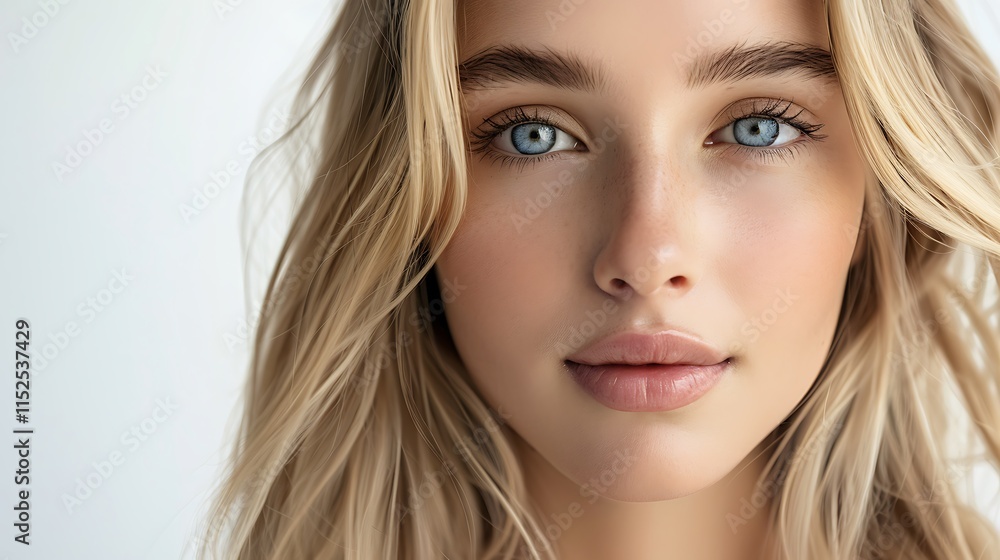 Stunning Close-up Portrait of a Young Woman with Blonde Hair and Blue Eyes Stunning Close-up Portrait of a Young Woman with Blonde Hair and Blue Eyes