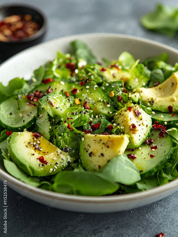 Fresh avocado and cucumber salad with herbs and spices Fresh avocado and cucumber salad with herbs and spices