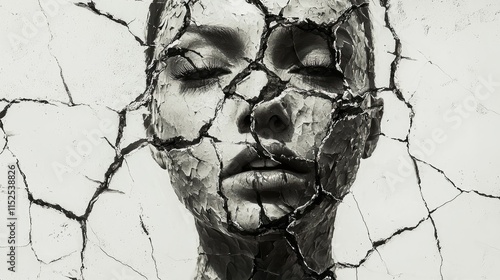 Cracked Portrait: A Monochrome Study of Fragility and Resilience