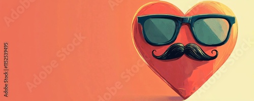 Playful Heart Character with Sunglasses and Mustache on a Colorful Background