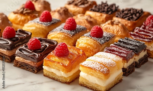 Wallpaper Mural Assorted mini pastries, cakes, and desserts arranged on a marble surface. Torontodigital.ca