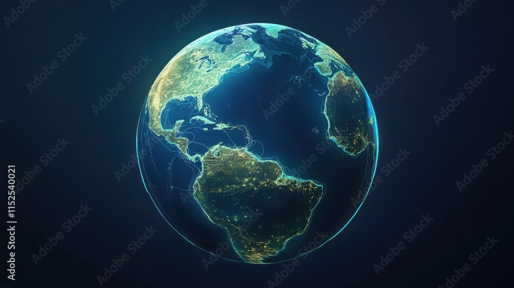Stunning Digital Earth Globe with Night Lights and Bright Oceans Stunning Digital Earth Globe with Night Lights and Bright Oceans