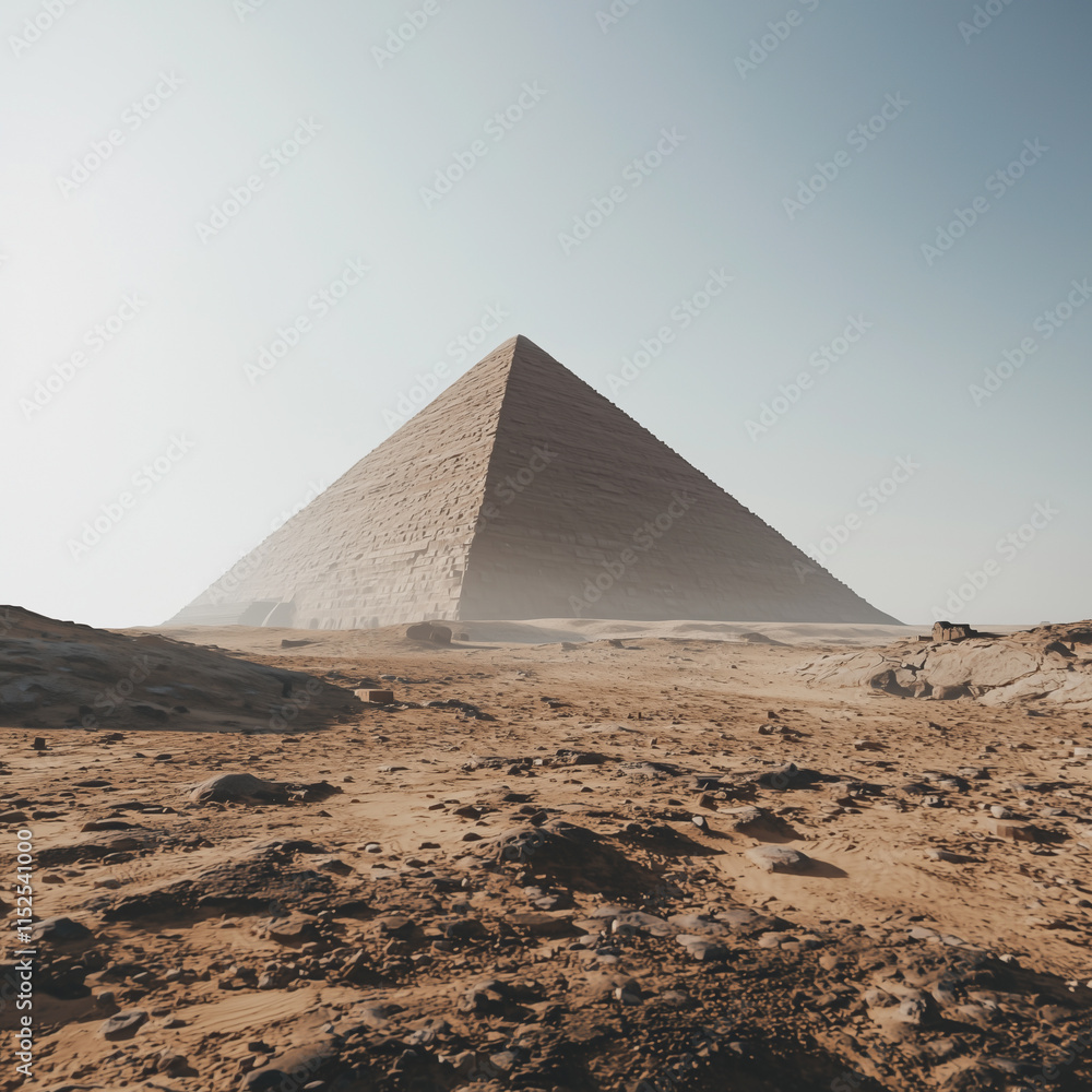 Majestic pyramid under a soft golden glow in the serene desert landscape.
Majestic pyramid under a soft golden glow in the serene desert landscape.