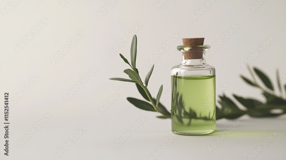 Close-up of a Fresh Tea Tree Branch with a Bottle of Unbranded Tea Tree Essential Oil, Natural and Pure Essence for Skincare and Aromatherapy Close-up of a Fresh Tea Tree Branch with a Bottle of Unbranded Tea Tree Essential Oil, Natural and Pure Essence for Skincare and Aromatherapy
