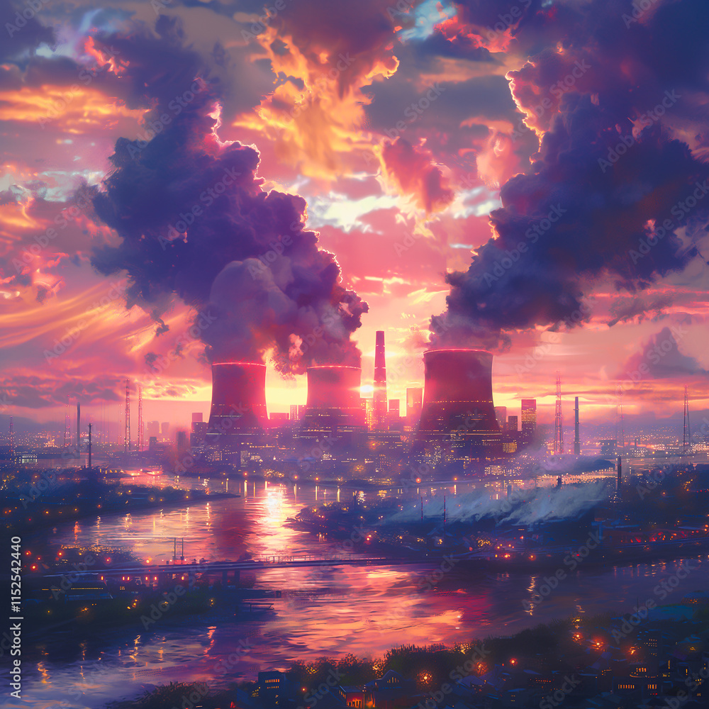 Industrial factory emitting thick smoke under a dramatic sunset sky.
Industrial factory emitting thick smoke under a dramatic sunset sky.