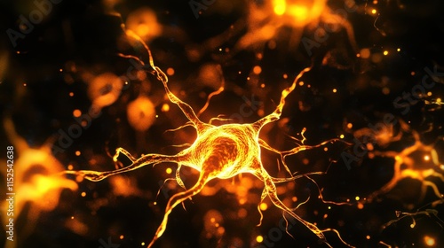 Stunning Close-Up of Glowing Neuron Cell in Abstract Background photo