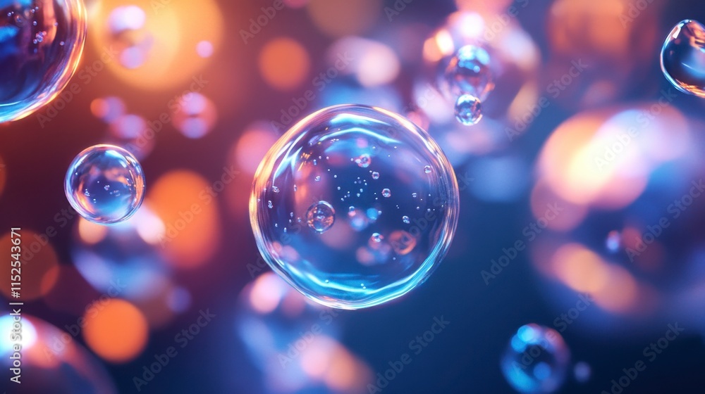 Floating Bubbles in Neon Light, Abstract Background Floating Bubbles in Neon Light, Abstract Background