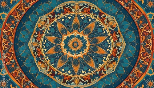 Abstract Mandala Design Featuring Teal Orange Hues