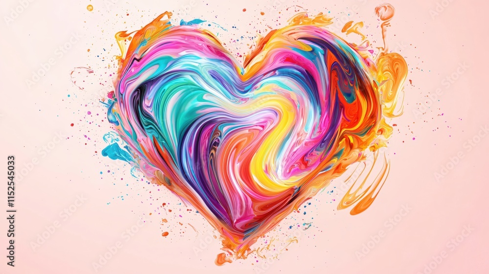 Fototapeta premium Colorful Heart Shape Made of Swirling Paints on Soft Background for Creative Use
